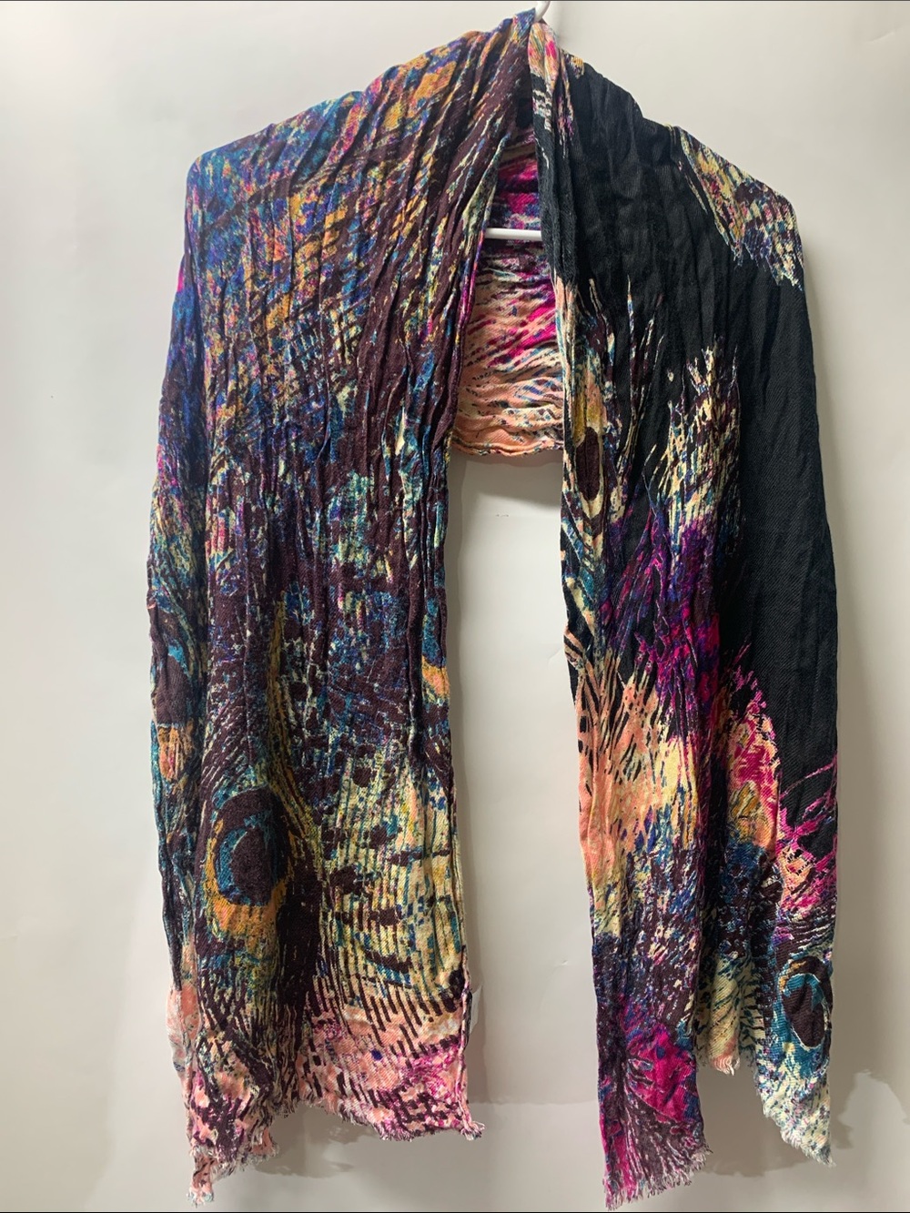 Jones New York Multicolor Abstract Crinkle Scarf - Black, Pink, Blue, Gold